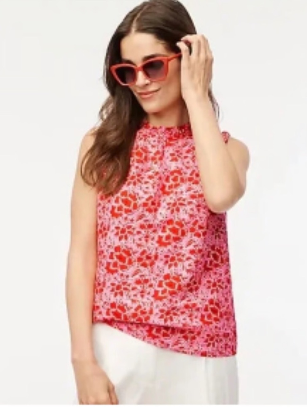 J. Crew Printed Linen-Blend Ruffleneck Top Size Medium